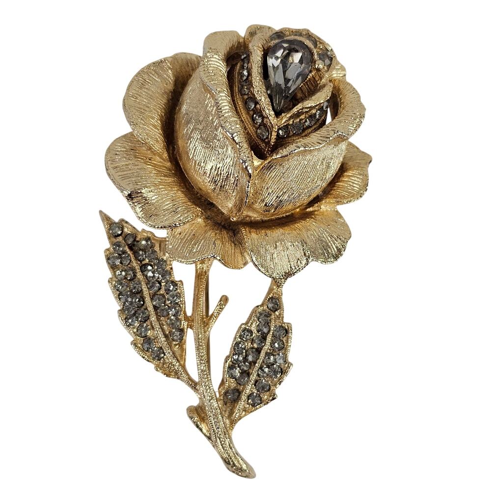 VTG Benedikt NY rose brooch pin sparkly classic MCM cottage grandma core floral